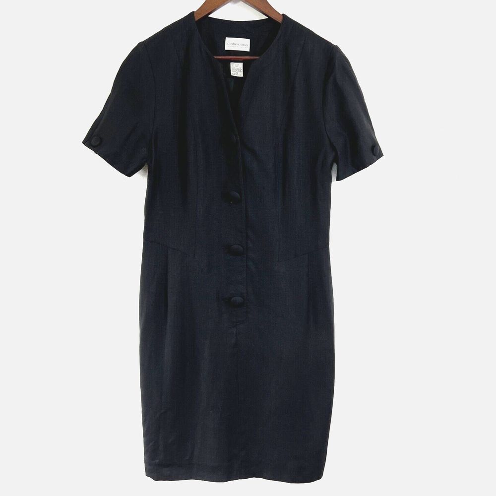Vtg Collection Point of View Dress Womens 10 Knee Linen Blend Lined Black Career